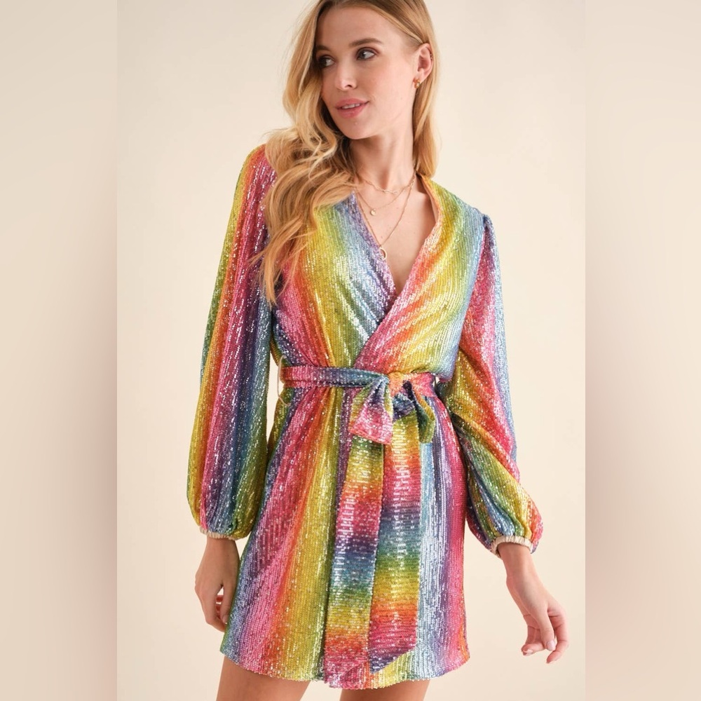 Rainbow sequin mini dress